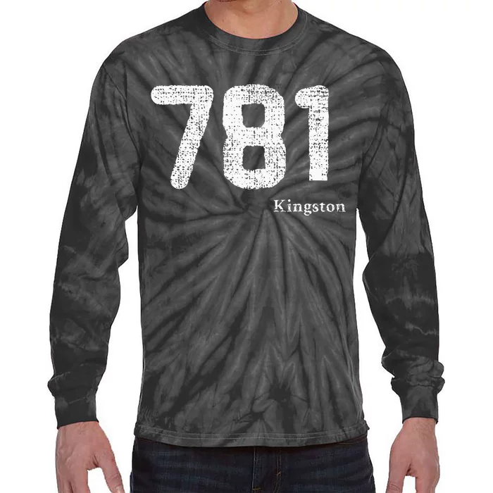 781 Area Code Distressed Kingston Massachusetts Tie-Dye Long Sleeve Shirt