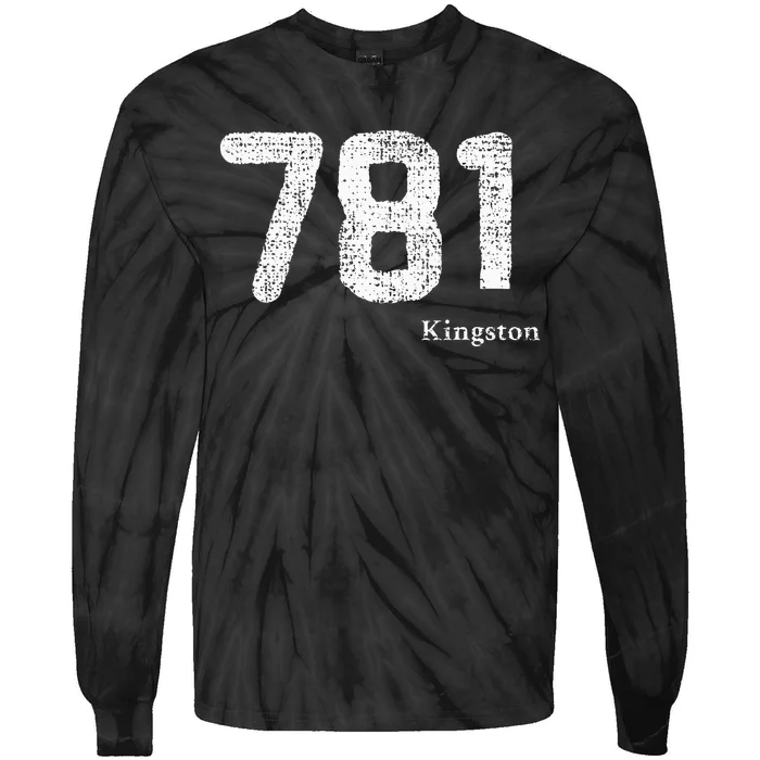 781 Area Code Distressed Kingston Massachusetts Tie-Dye Long Sleeve Shirt