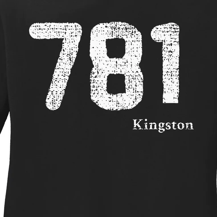 781 Area Code Distressed Kingston Massachusetts Ladies Long Sleeve Shirt