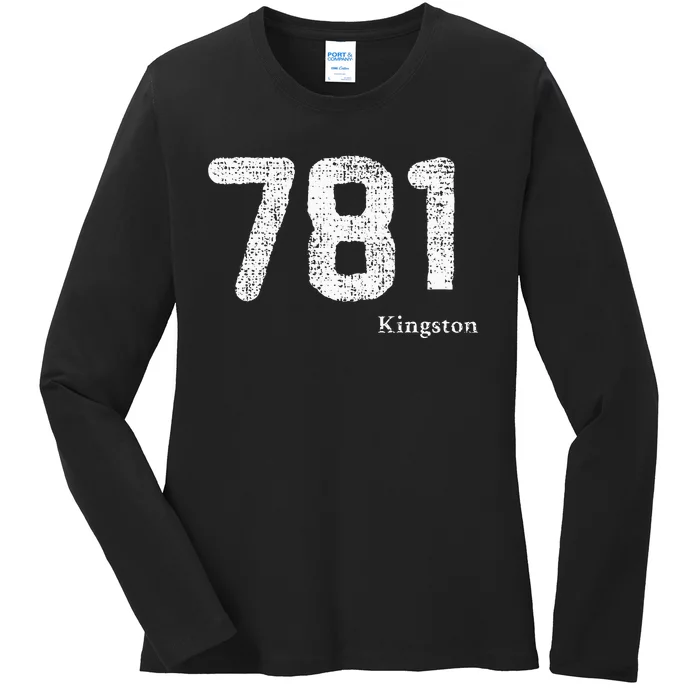 781 Area Code Distressed Kingston Massachusetts Ladies Long Sleeve Shirt