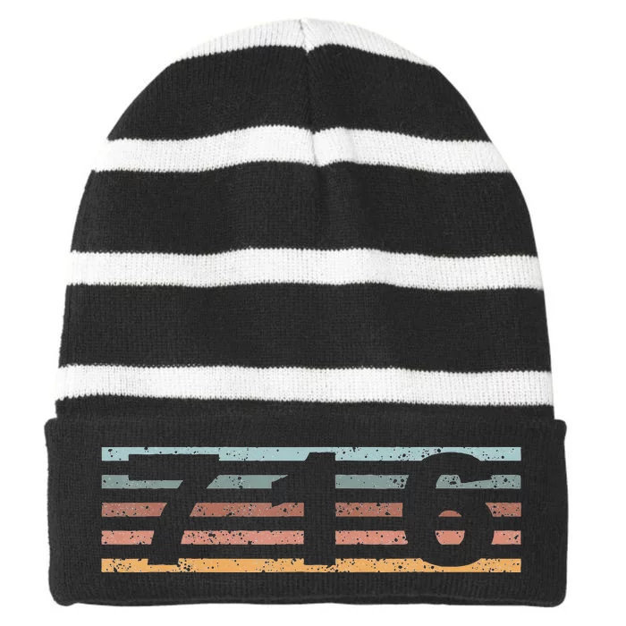 716 Area Code Retro New York Buffalo Striped Beanie with Solid Band