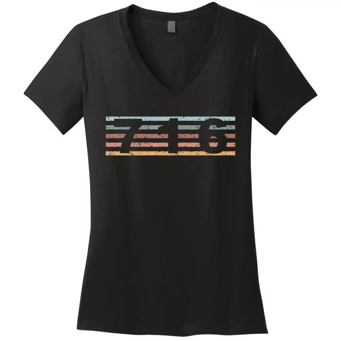 716 Area Code Retro New York Buffalo Women's V-Neck T-Shirt