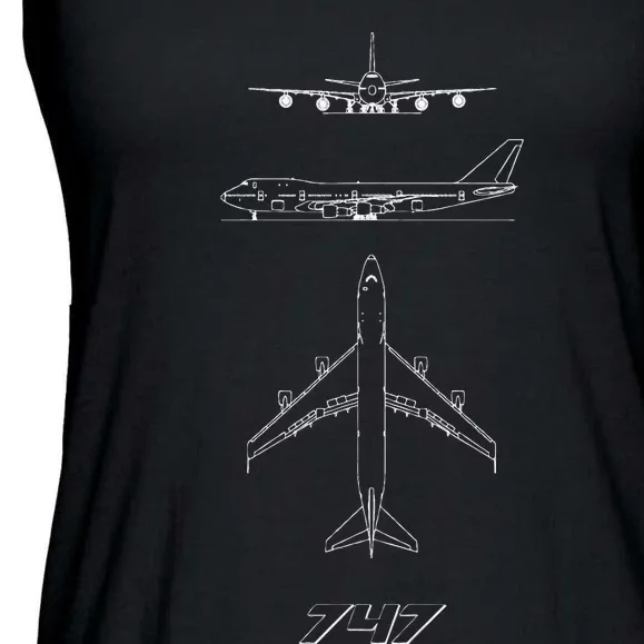 747 Aircraft Drawing Ladies Essential Flowy Tank