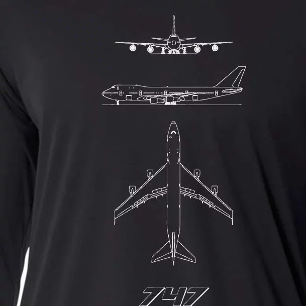 747 Aircraft Drawing Cooling Performance Long Sleeve Crew