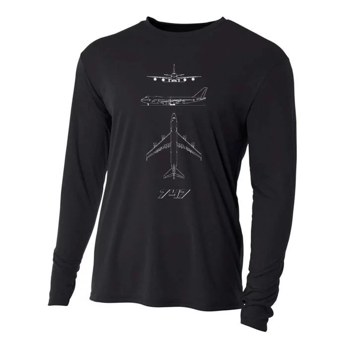 747 Aircraft Drawing Cooling Performance Long Sleeve Crew