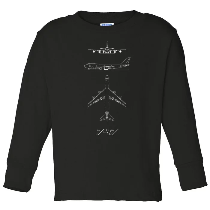 747 Aircraft Drawing Toddler Long Sleeve Shirt