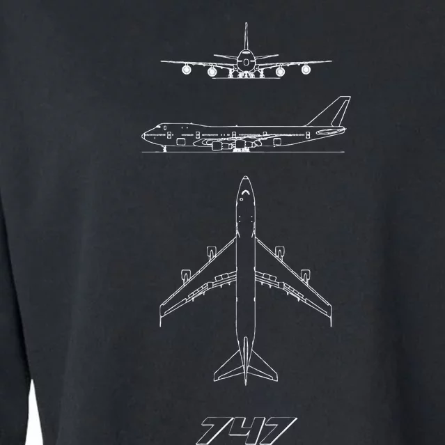 747 Aircraft Drawing Cropped Pullover Crew