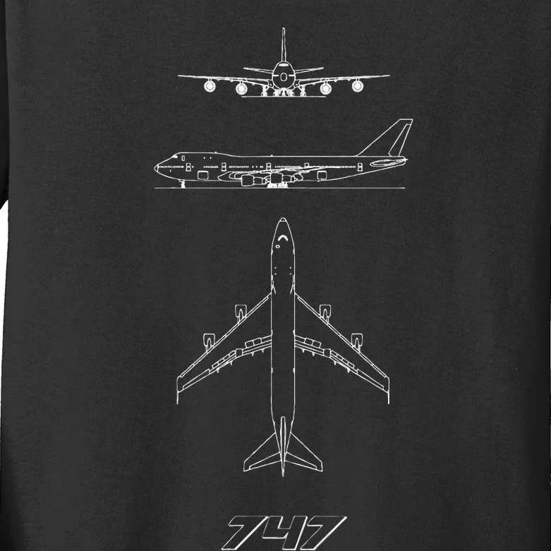 747 Aircraft Drawing Kids Long Sleeve Shirt