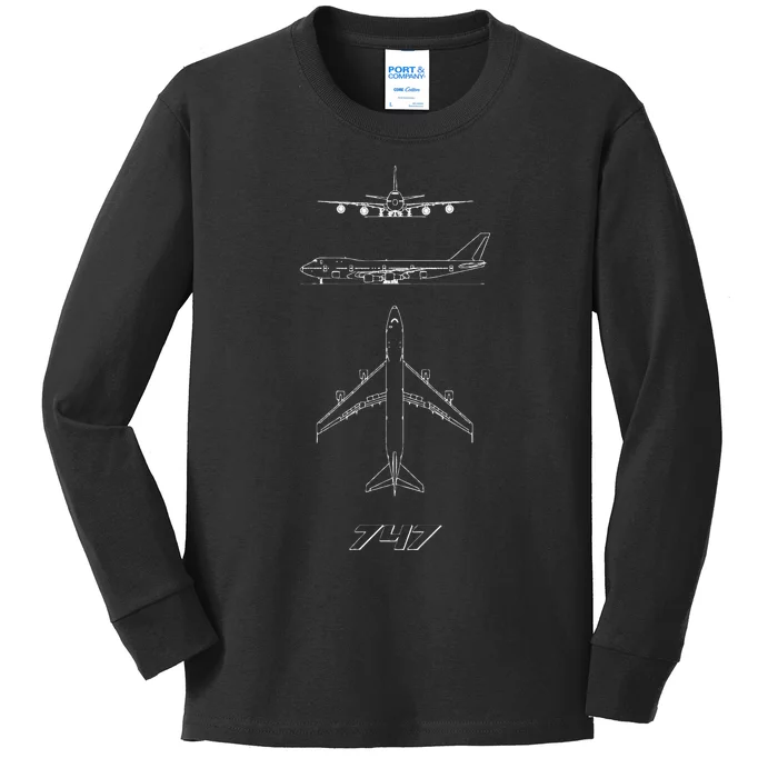 747 Aircraft Drawing Kids Long Sleeve Shirt