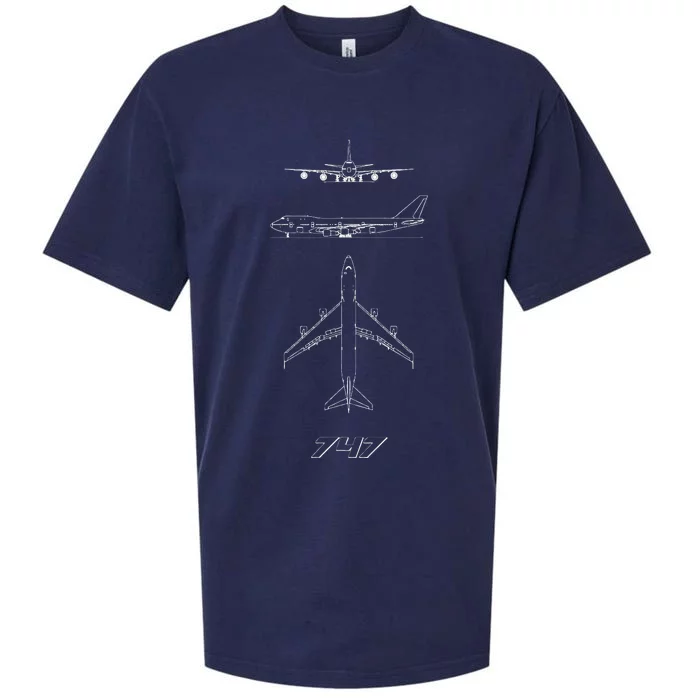 747 Aircraft Drawing Sueded Cloud Jersey T-Shirt