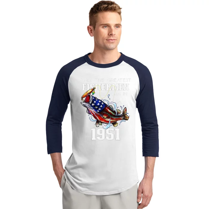 72nd Birthday 1951 Fisherman Bass Fishing 72 Year Old Baseball Sleeve Shirt