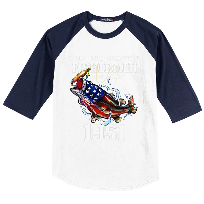 72nd Birthday 1951 Fisherman Bass Fishing 72 Year Old Baseball Sleeve Shirt