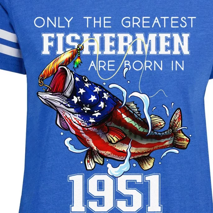 72nd Birthday 1951 Fisherman Bass Fishing 72 Year Old Enza Ladies Jersey Football T-Shirt