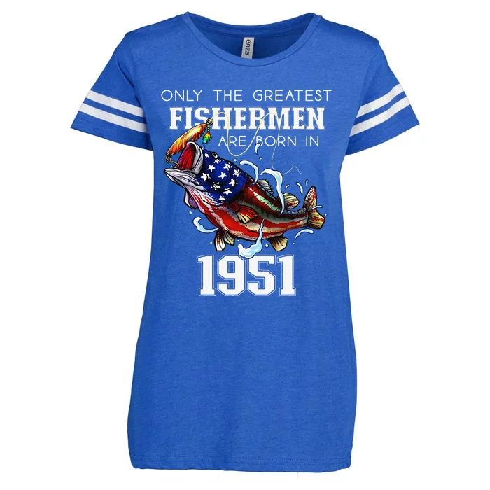 72nd Birthday 1951 Fisherman Bass Fishing 72 Year Old Enza Ladies Jersey Football T-Shirt