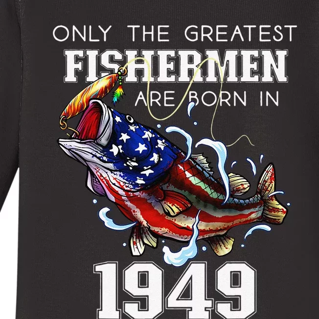 74th Birthday 1949 Fisherman Bass Fishing 74 Year Old Baby Long Sleeve Bodysuit