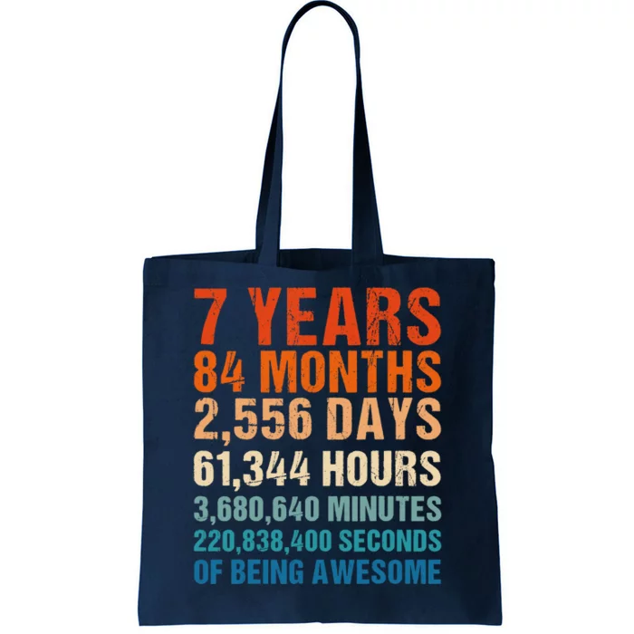 7th Birthday 7 Years Old Vintage Retro 84 Months For Children Tote Bag