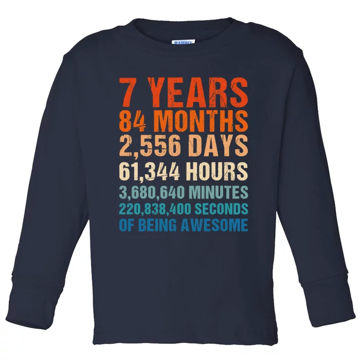 7th Birthday 7 Years Old Vintage Retro 84 Months For Children Toddler Long Sleeve Shirt