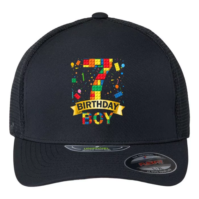 7rd Birthday  7 Year Old Building Blocks 7th Birthday Flexfit Unipanel Trucker Cap