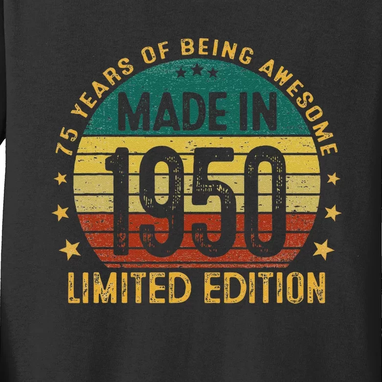 75th Birthday 75 Year Old Gifts Made In 1950 Limited Edition Kids Long Sleeve Shirt