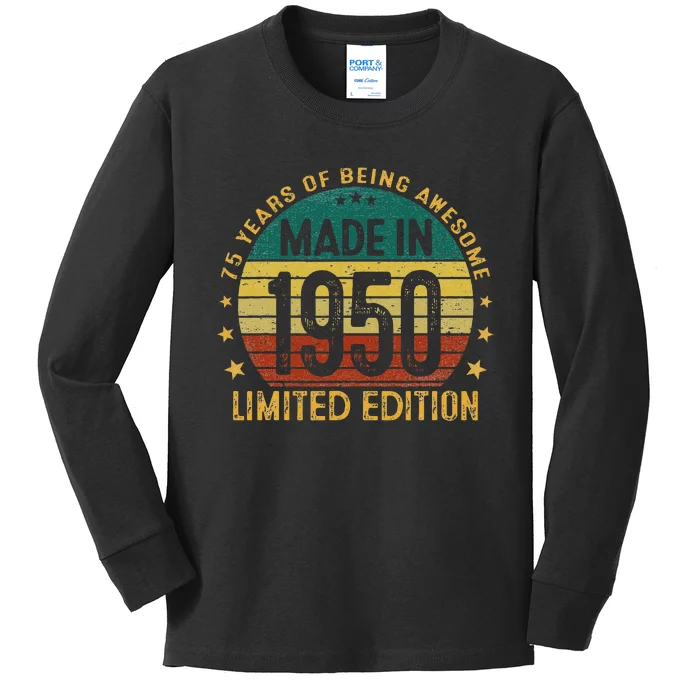 75th Birthday 75 Year Old Gifts Made In 1950 Limited Edition Kids Long Sleeve Shirt