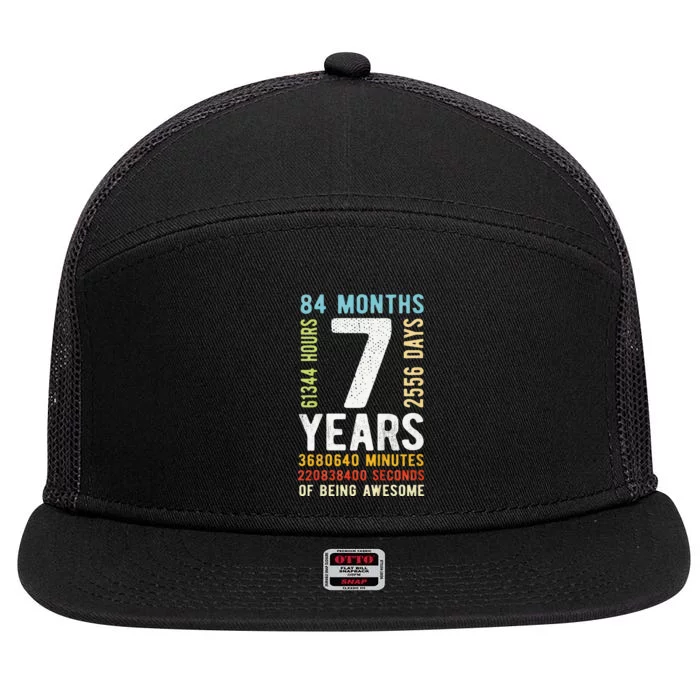 7th Birthday 7 Years Old Vintage Retro 84 Months 7 Panel Mesh Trucker Snapback Hat