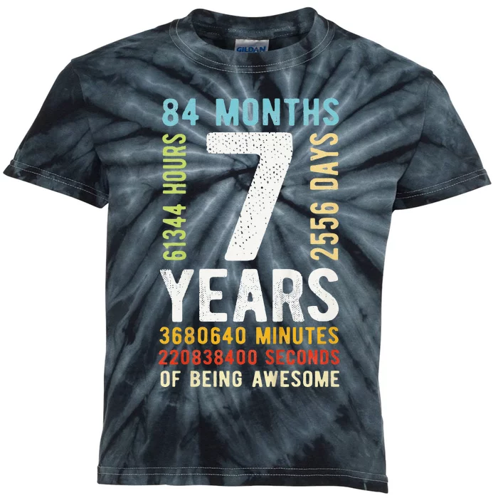 7th Birthday 7 Years Old Vintage Retro 84 Months Kids Tie-Dye T-Shirt