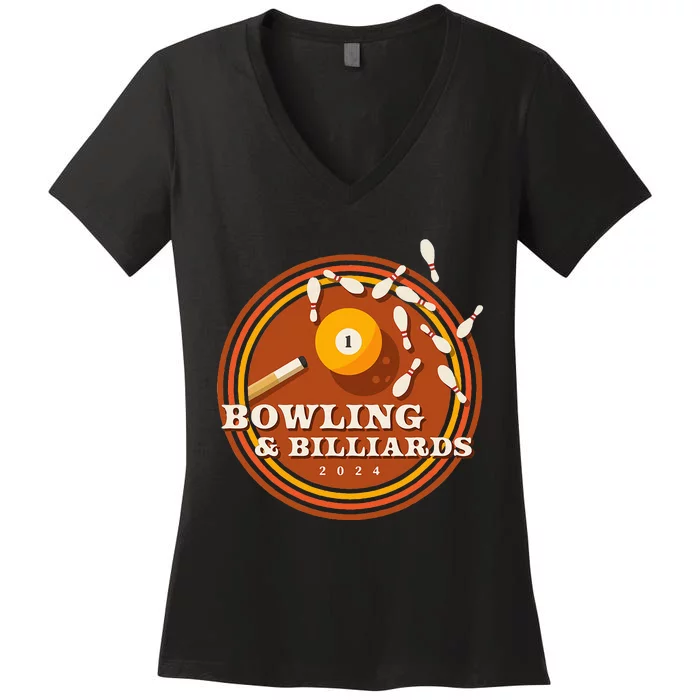 70s Bowling And Billiards Women's V-Neck T-Shirt