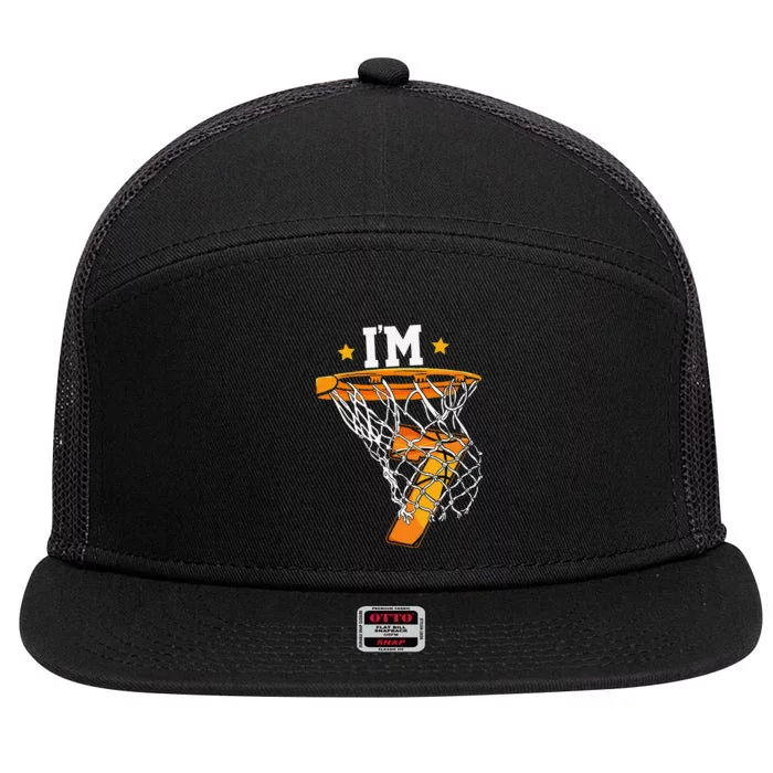 7th Birthday Basketball I'm 7 for 7th Birthday 7 Panel Mesh Trucker Snapback Hat