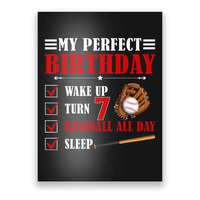 7th Birthday Baseball Player Boy Seven Year Old Vintage Poster