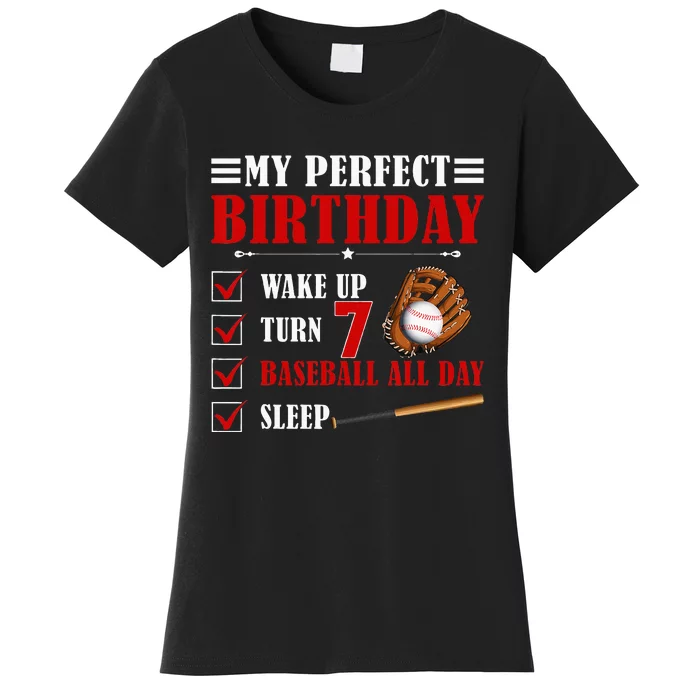 7th Birthday Baseball Player Boy Seven Year Old Vintage Women's T-Shirt