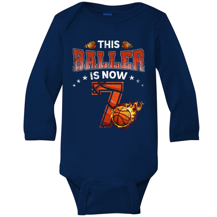 7th Birthday Basketball Player Gifts 7 Years Old Baby Long Sleeve Bodysuit