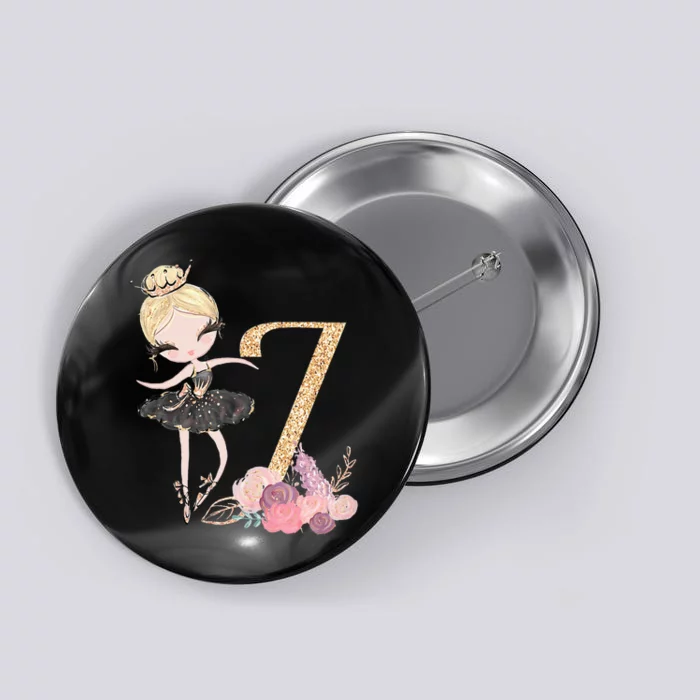 7th Birthday Ballerina Dancer Blonde Ballet Tutu Girl Seven Button