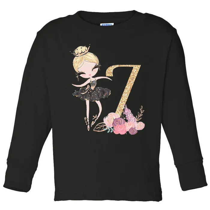 7th Birthday Ballerina Dancer Blonde Ballet Tutu Girl Seven Toddler Long Sleeve Shirt