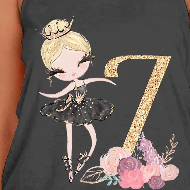 7th Birthday Ballerina Dancer Blonde Ballet Tutu Girl Seven Women's Knotted Racerback Tank