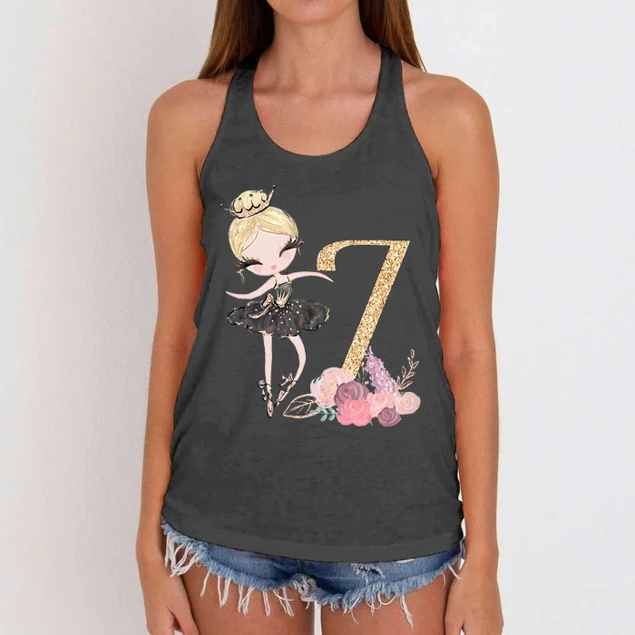 7th Birthday Ballerina Dancer Blonde Ballet Tutu Girl Seven Women's Knotted Racerback Tank