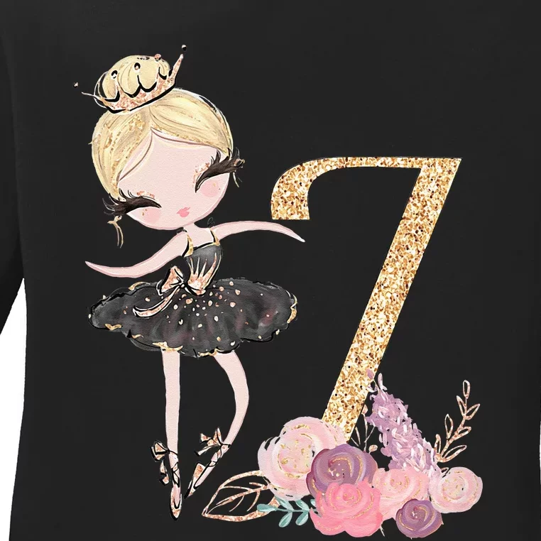 7th Birthday Ballerina Dancer Blonde Ballet Tutu Girl Seven Ladies Long Sleeve Shirt