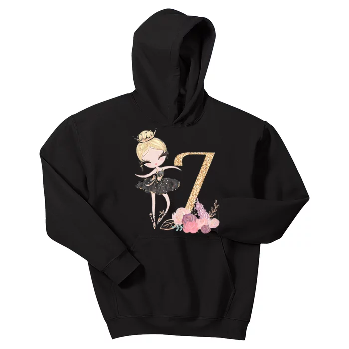 7th Birthday Ballerina Dancer Blonde Ballet Tutu Girl Seven Kids Hoodie