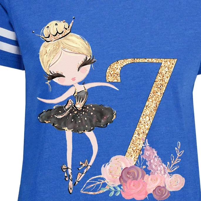 7th Birthday Ballerina Dancer Blonde Ballet Tutu Girl Seven Enza Ladies Jersey Football T-Shirt