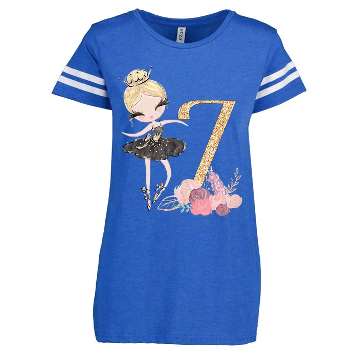 7th Birthday Ballerina Dancer Blonde Ballet Tutu Girl Seven Enza Ladies Jersey Football T-Shirt