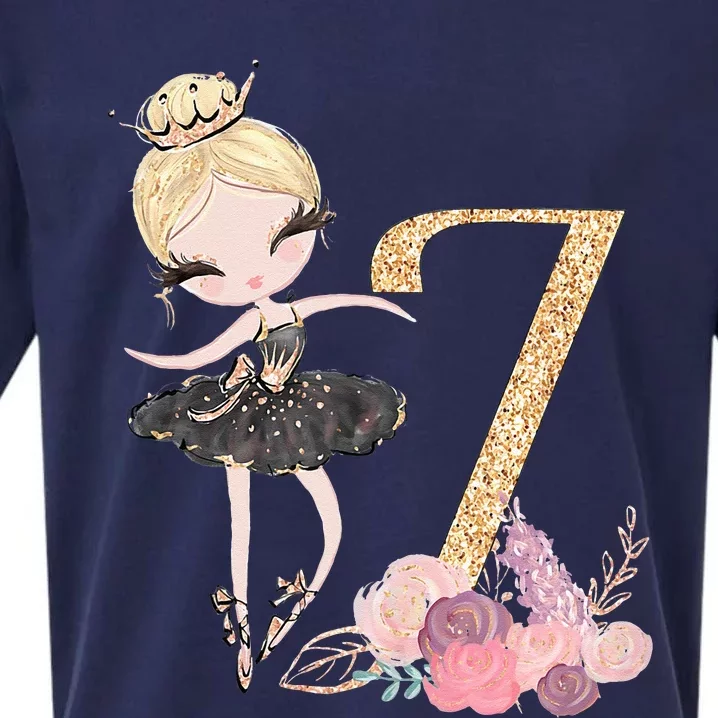 7th Birthday Ballerina Dancer Blonde Ballet Tutu Girl Seven Sueded Cloud Jersey T-Shirt