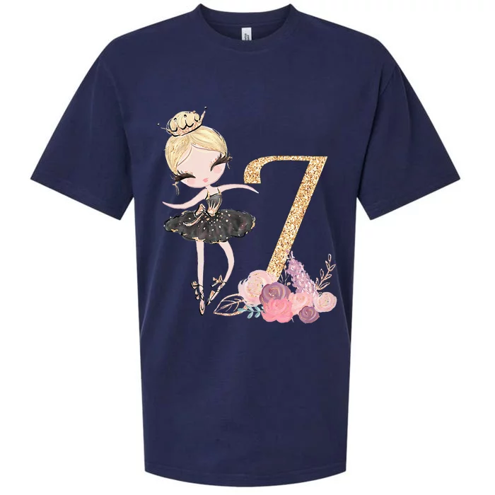 7th Birthday Ballerina Dancer Blonde Ballet Tutu Girl Seven Sueded Cloud Jersey T-Shirt