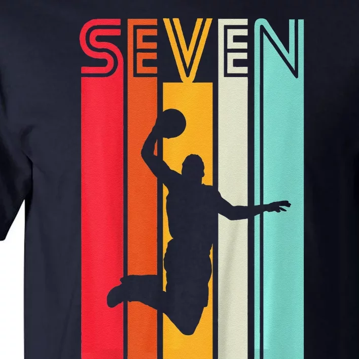 7th Birthday Basketball Lover Gift 7 Years Old Retro Tall T-Shirt