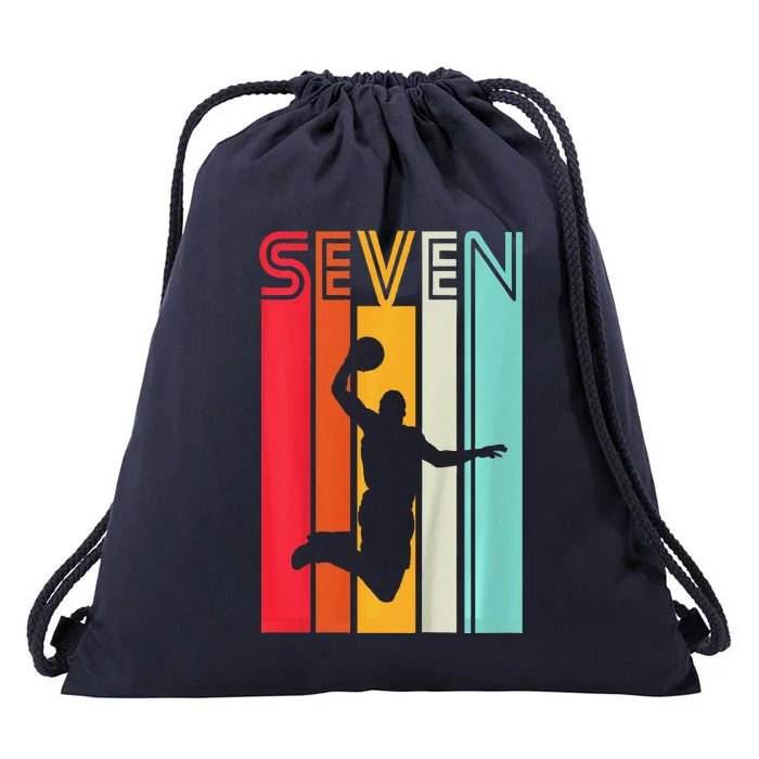 7th Birthday Basketball Lover Gift 7 Years Old Retro Drawstring Bag