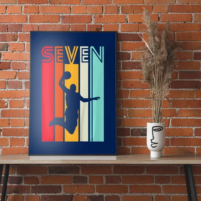 7th Birthday Basketball Lover Gift 7 Years Old Retro Poster