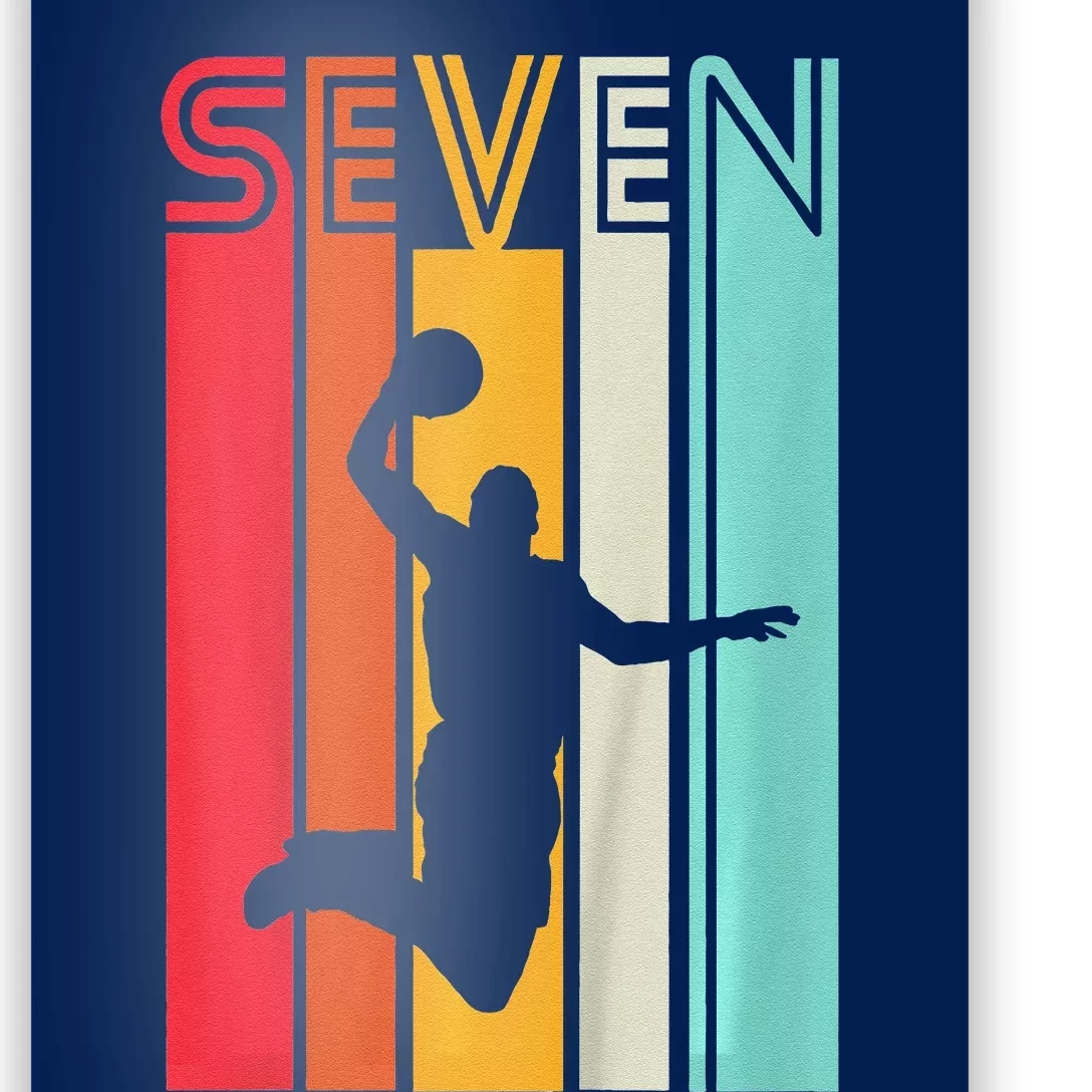 7th Birthday Basketball Lover Gift 7 Years Old Retro Poster