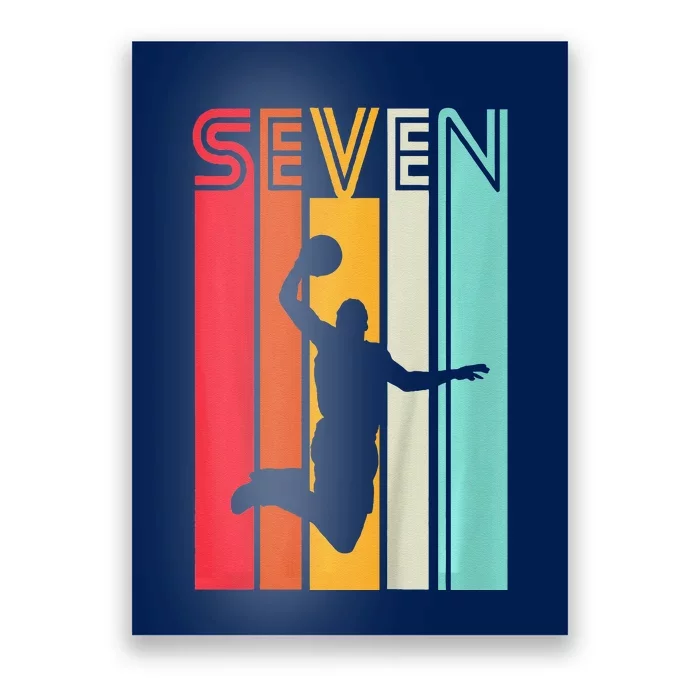 7th Birthday Basketball Lover Gift 7 Years Old Retro Poster