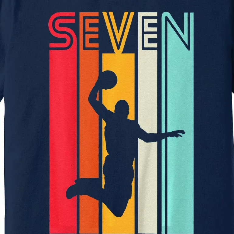 7th Birthday Basketball Lover Gift 7 Years Old Retro Premium T-Shirt