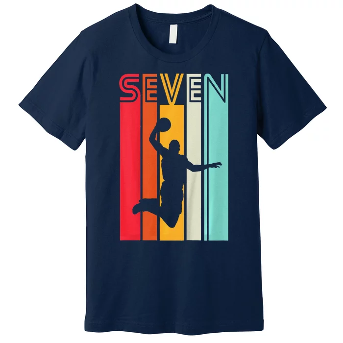 7th Birthday Basketball Lover Gift 7 Years Old Retro Premium T-Shirt