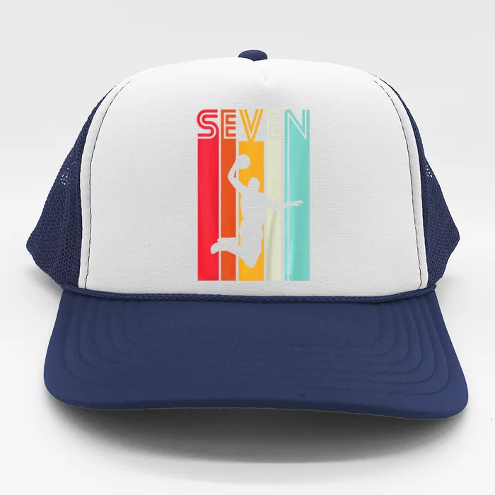 7th Birthday Basketball Lover Gift 7 Years Old Retro Trucker Hat