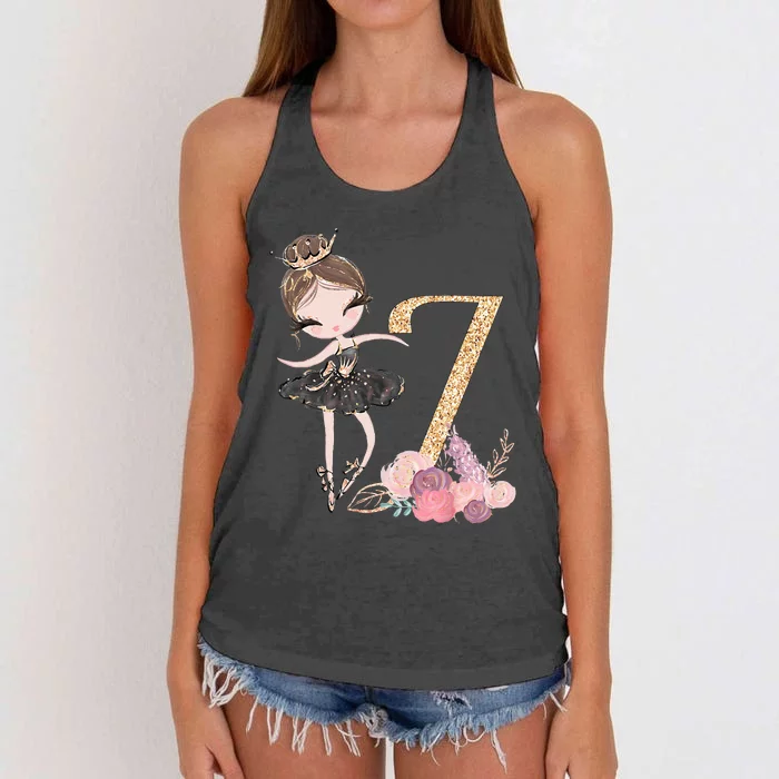 7th Birthday Ballerina Dance School Ballet Tutu Women's Knotted Racerback Tank